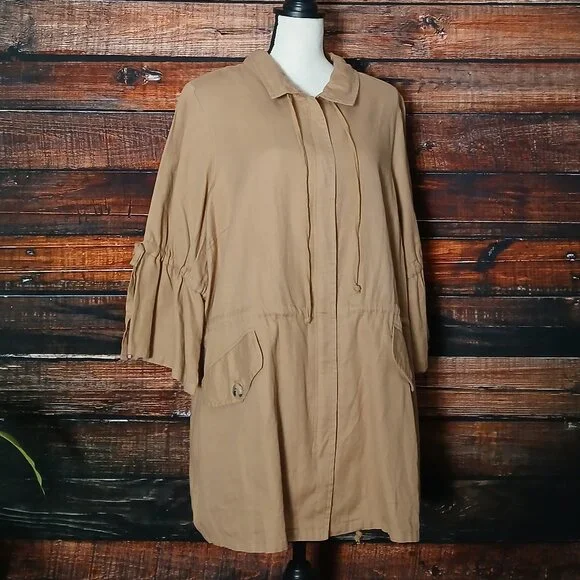 NWT Karen Kane Cargo Jacket 1X Island Rhythm Full Zip Tan Sand Cotton Tencel